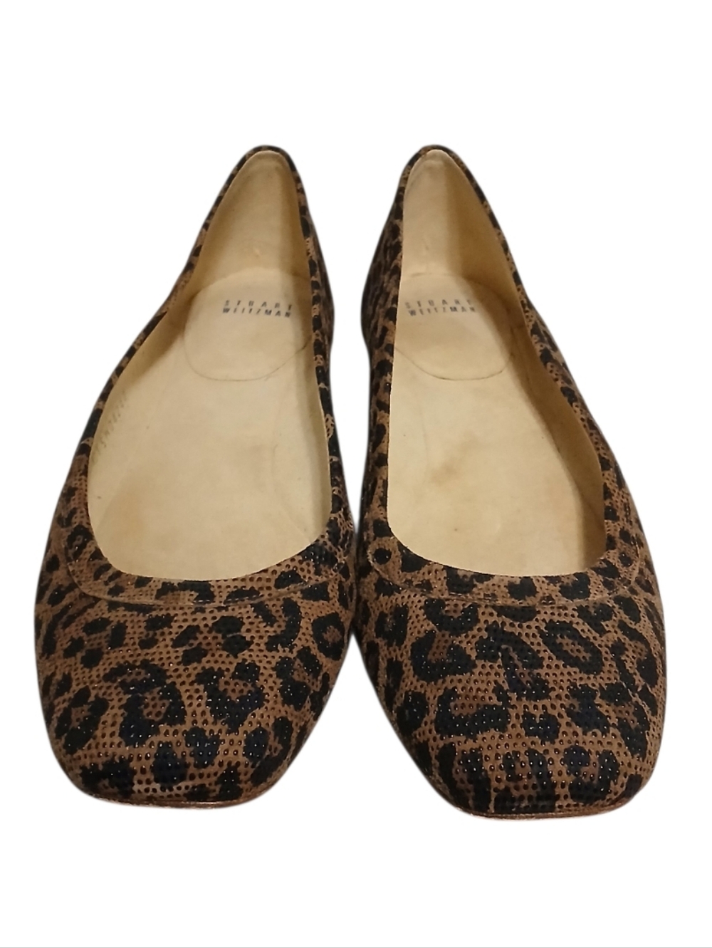 Stuart Weitzman | Square Toe Leopard Print Pebbled Ballet Flats Size 11N - Picture 2 of 13